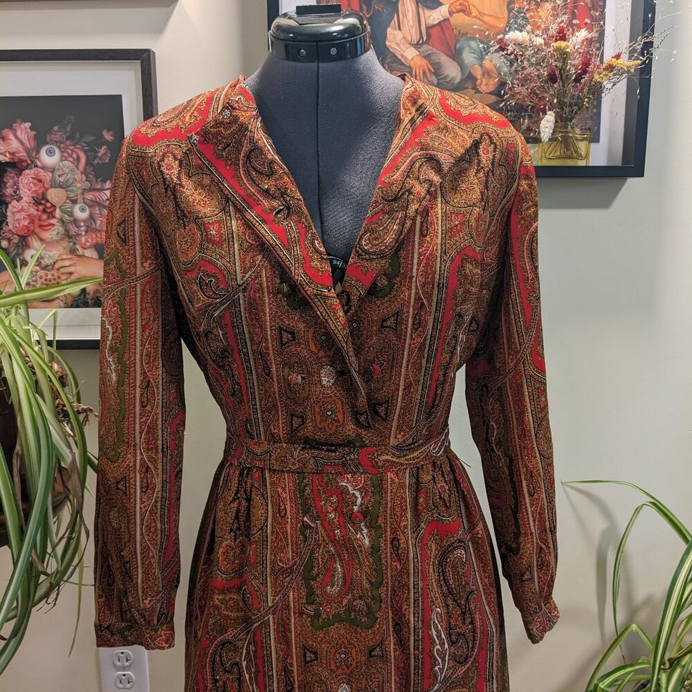 Vintage Red Paisley Wool Work Dress